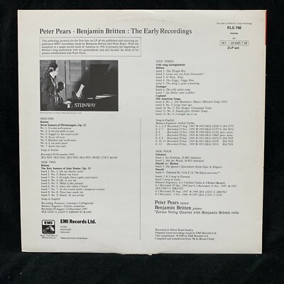 EMI RLS 748 - PETER PEARS & BENJAMIN BRITTEN - The Early