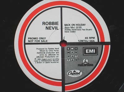 Robbie Nevil Back On Holiday Ibiza Mix 12'' Manhattan 12MTDJ58 EX 1988 12 inch, w