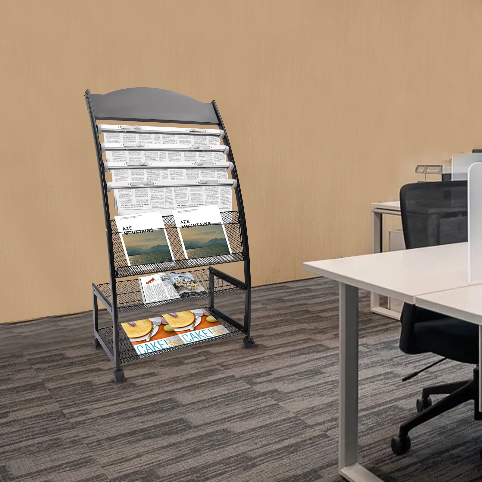 floor magazine rack brochure display stand for offices and public reception area