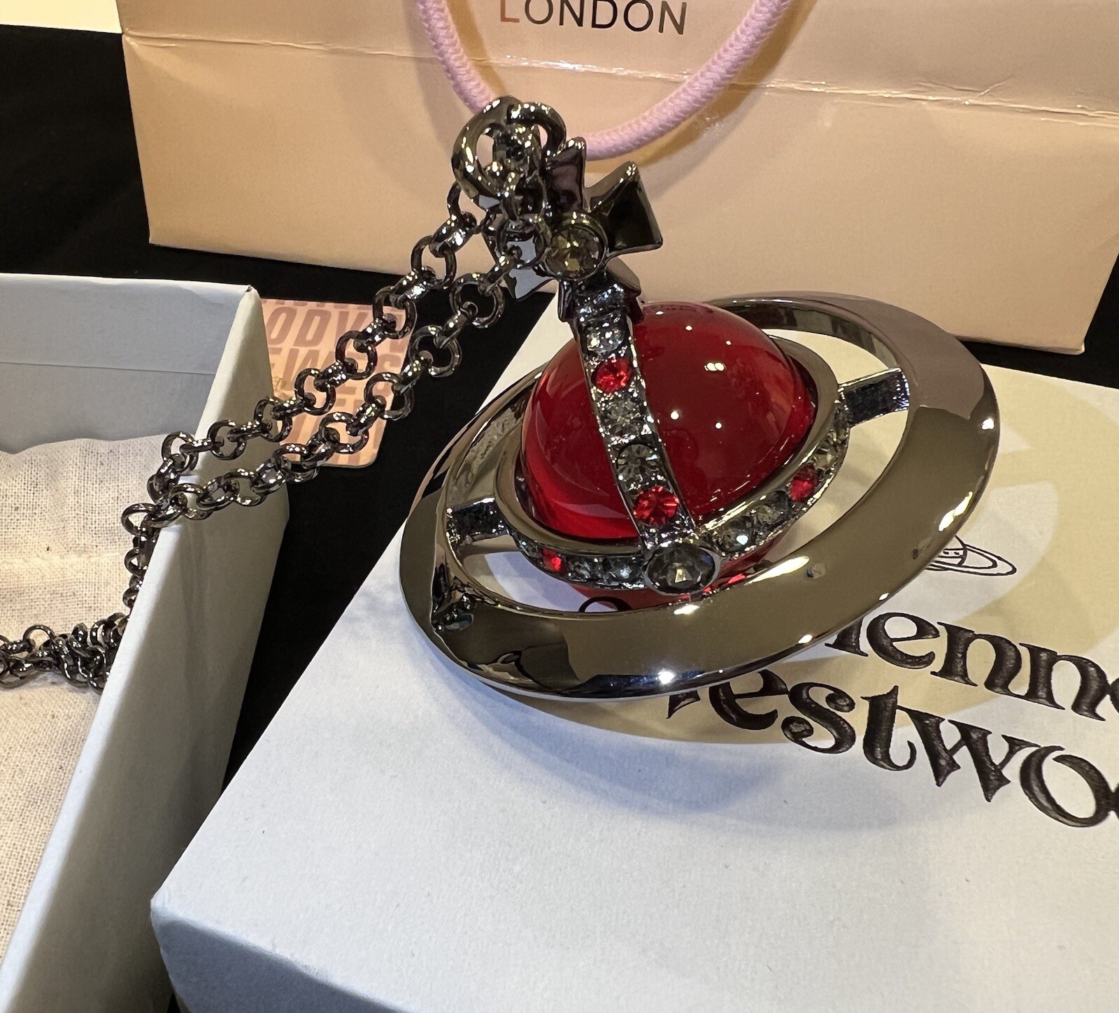 Vivienne Westwood Nana Giant Red Crystal Orb Necklace with Box