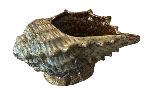 Vtg Shell Planter Large Glazed Conch Seashell Beachy Coastal Decor 11”