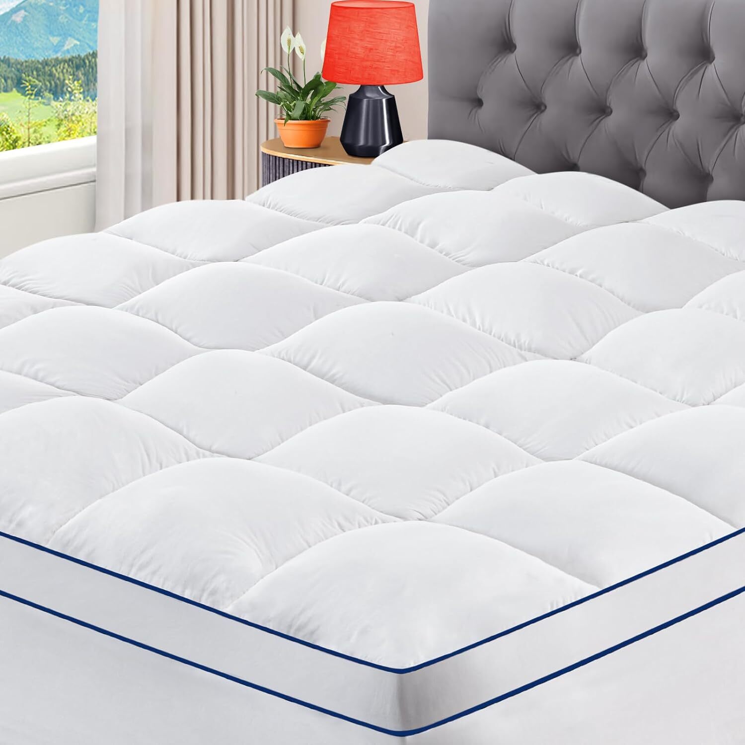 CYMULA Mattress Topper Queen, Cooling Mattress Pad Cover, Extra Thick Pillow Top