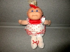 Cabbage Patch ❤❤ Platinum Tuft-Blue Eyes-White Red Cloth-13" Doll--Mattel Lot U3