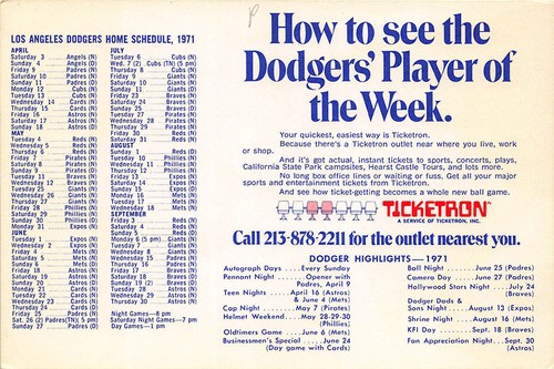Los Angeles Dodgers 1971 Schedule Maury Wills Photograph - Picture 2 of 2