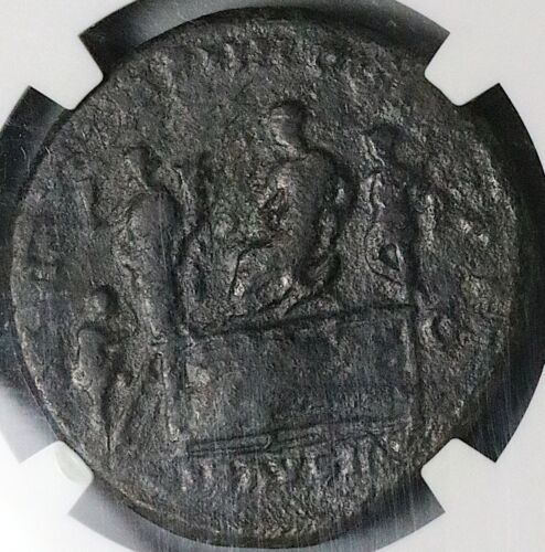 181 NGC Ch F Commodus Largesse Scene AE Sestertius Roman Empire Coin (25010802C)