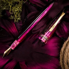 Tibaldi Bonania Zany Brown & Pink Fountain Pen, 18K Gold Plated Accent, New