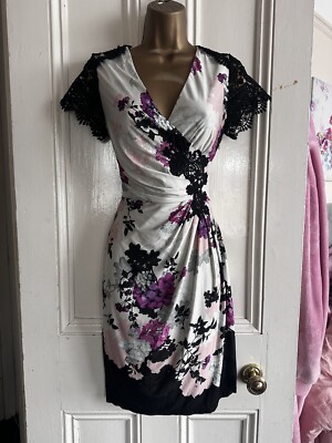 Phase Eight Black Purple Lace Trim Dress 10 | eBay
