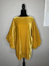 Anthropologie RHODE Women’s S Balloon Sleeve Yellow Velvet Mini Party Dress