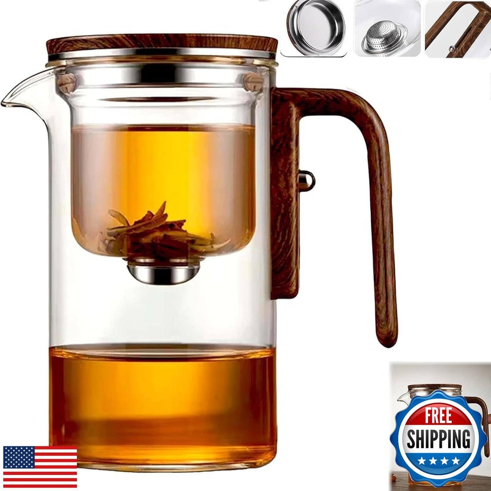 Enchantipot MagicTeaPot,720ML Water Separation Glass Teapot with Wooden Handl