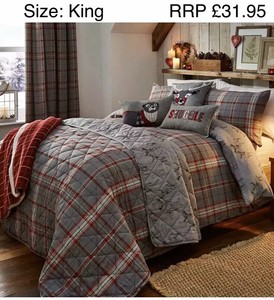 Flannelette Duvet Covers Grey Red Brushed Cotton Tartan Stag Quilt