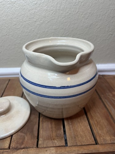 Marshall Pottery Pitcher W/lid Blue Stripe Master Potter Tommy Humphries Signed - Picture 8 of 9