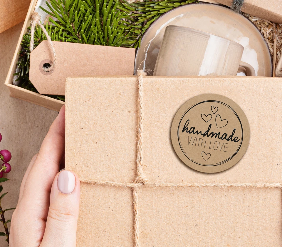 48x hochwertige Etiketten "Handmade with love " hohe Klebekraft 4cm Aufkleber - Bild 3 von 4