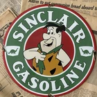 VINTAGE 1938 SINCLAIR GASOLINE FLINTSTONES 12 INCH PORCELAIN ENAMEL SIGN