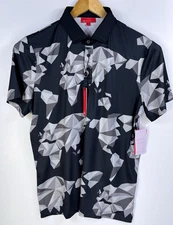 New Redvanly Bond Globe Mens Golf Polo Shirt Tuxedo Black Blue Camo Size Large