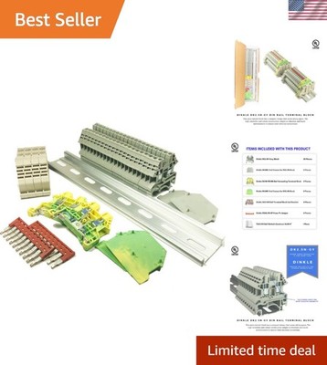 DIN Rail Terminal Blocks Gray Kit by 20 DK2.5N 12 AWG Gauge 20A 600V Ground D...