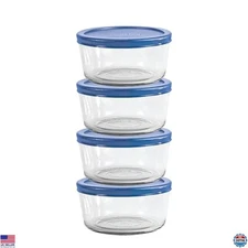 Set of 4 Anchor Hocking 2 Cup Glass Food Storage Containers with Blueberry Lids