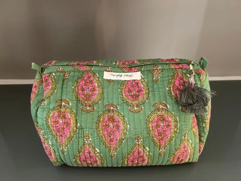 Indian Green Tiger Print Toiletry Bag Unisex Makeup Bags Waterproof 3 Pcs. Sets