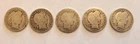 Set of 5 barber silver dimes 1892, 2 ea of 1898, 1899, 1900