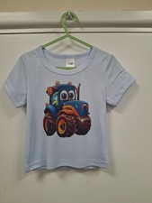 Kids Light Blue 6-12 Months Tractor Print T Shirt
