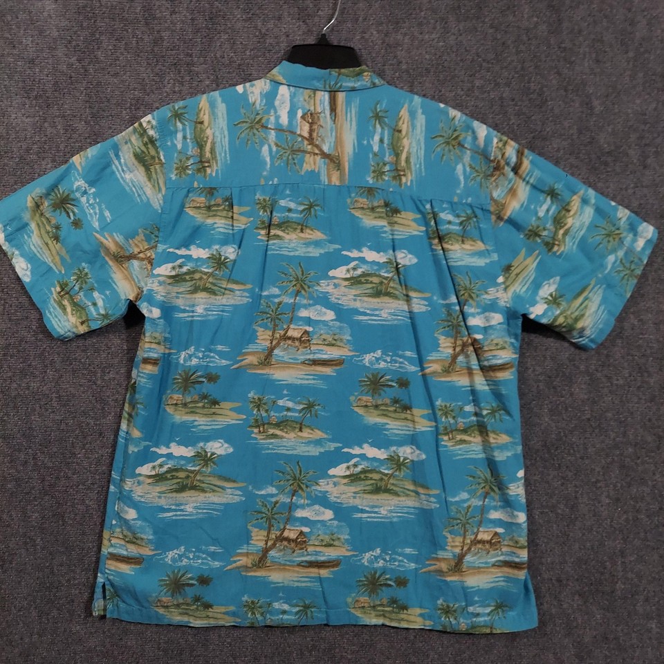 Joe Marlin Shirt Mens Large Blue Hawaiian Aloha Palm Tree Island Print ...