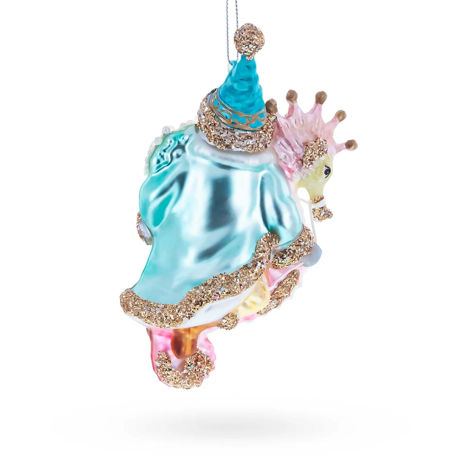 Nautical Santa Riding Seahorse Blown Glass Ornament - Image 3 of 4