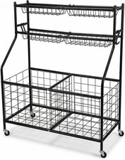 Heavy Duty Sports Ball Storage Cart with Wheels Multi-Sport Equipment Organizer