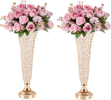 20" Crystal Trumpet Vases - 2Pcs Elegant Floral Centerpieces for Events