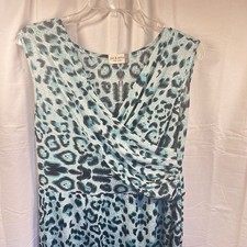 Faux Wrap Womens L Teal Blue Leopard Pleated Cocktail Stretch Jungle