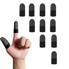 10 PCS Gaming Finger Sleeves Breathable Silver Fiber Thumb Protectors Black