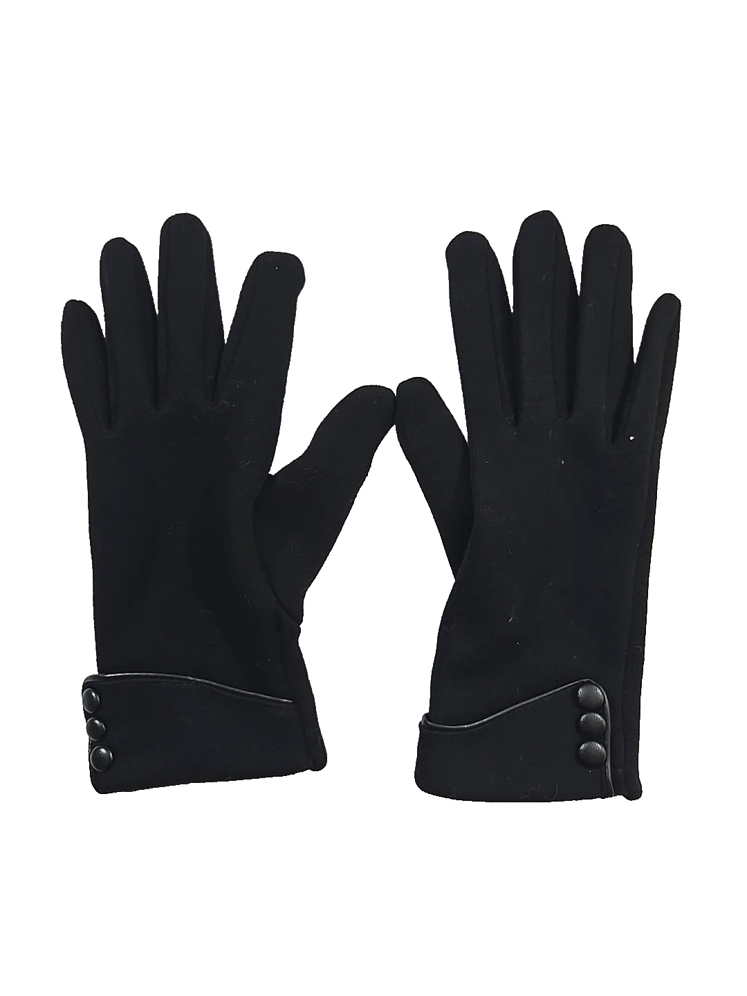 Womens Black Soft Wool Blend Gloves Three Button Cuff Detail Small/Medium