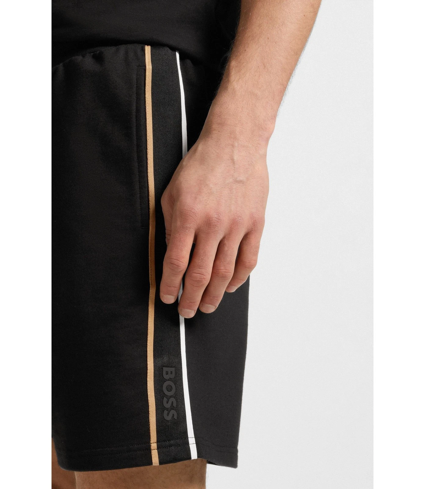 HUGO BOSS $89 Mens Iconic Lounge Drawstring Shorts Cotton Terry Tape Trims Black