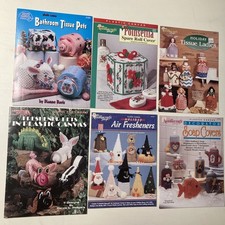 Vtg LOT OF 6 Plastic Canvas BATHROOM Accessories Booklets Leaflets Patterns