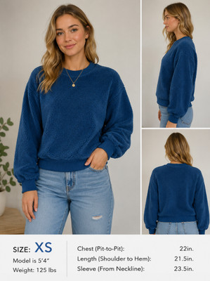 Universal Thread Women's Crewneck Pullover Sherpa Sweater Navy Blue Choose Size