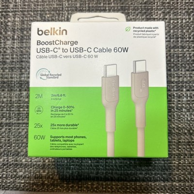 Belkin BoostCharge USB-C to USB-C Cable 60W 2m/6.6 ft Free Shipping.   Tan