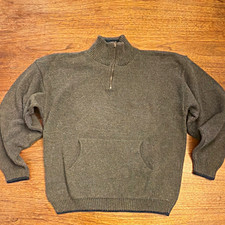 VTG USA Made Sweater Men M Green Knit 1/4 Zip Mock Neck Preppy Timeless Heritage