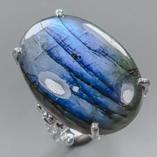 Handmade 36 ct Natural Labradorite Ring 925 Sterling Silver Size 8 /R437760