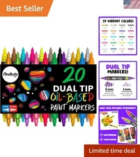Versatile 20 Pack Oil-Based Paint Markers - Dual Tip for Precision and Coverage