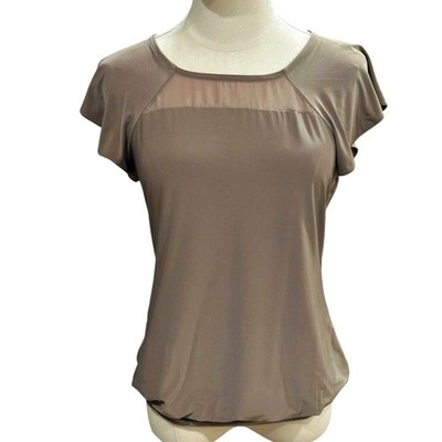 The Limited Pullover Blouson Top Women Small Taupe Flutter Sleeve CBK Minimalist