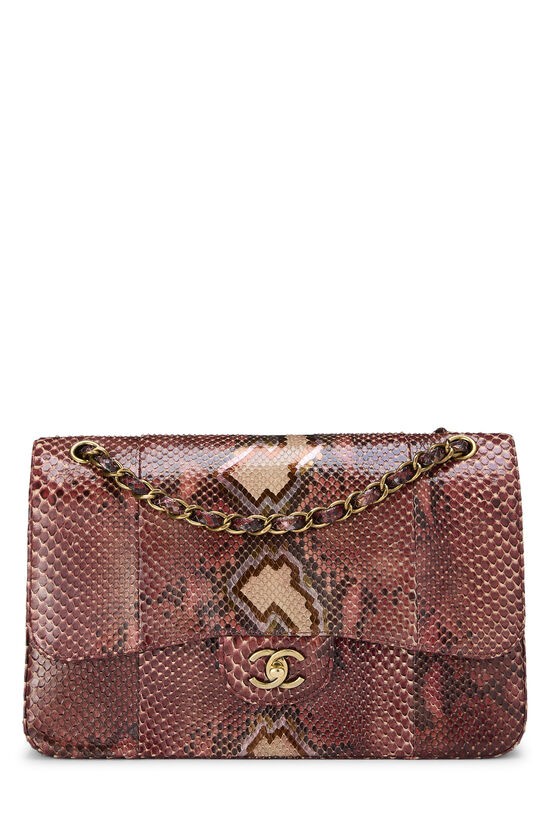 Chanel Red Python New Classic Double Flap Jumbo -… - image 1