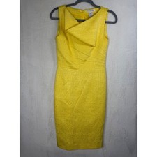 Oscar de la Renta Sheath Dress Womens 2 Yellow Cotton Silk Textured Italy