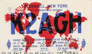 1953 QSL: K2AGH – Alan Bensky – 725 Shenandoah Avenue – Peekskill, New York