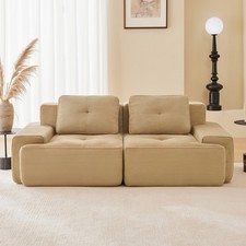 82" L-Shaped Modular Sectional Sofa w/ Corduroy Fabric, Deep Seat, Camel