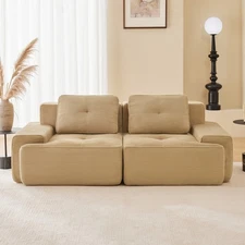82" L-Shaped Modular Sectional Sofa w/ Corduroy Fabric, Deep Seat, Camel