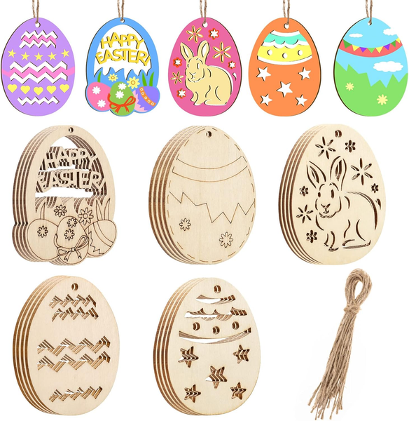 20 StüCk Ostereier HolzanhäNger, Osterdekoration Aus Holz Ostern AnhäNger Zum Be-image