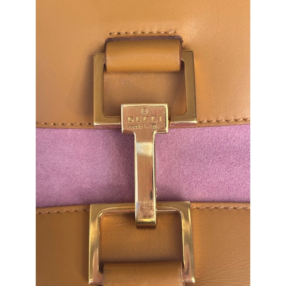 GUCCI Jackie Shoulderbag Half Moon Pink Suede Tan Leather - Image 3 of 4