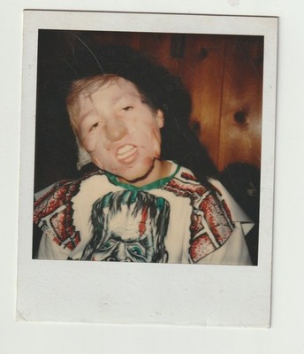 VINTAGE PHOTO/POLAROID: KID in SCARY FRANKENSTEIN HALLOWEEN COSTUME/MAKEUP