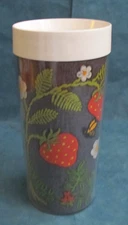 Vintage Termo-Serve Hippy/Bohemian embroidered blue strawberry drinking cup
