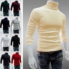 Jumper High Sweater Neck Solid Pullover Men's T Shirt Turtleneck Top Long Sleeve