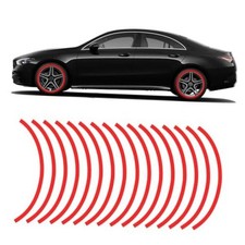 16PCS Reflective Car Wheel Decorative Stripe Stickers, Anti Scratch Vehicle Red