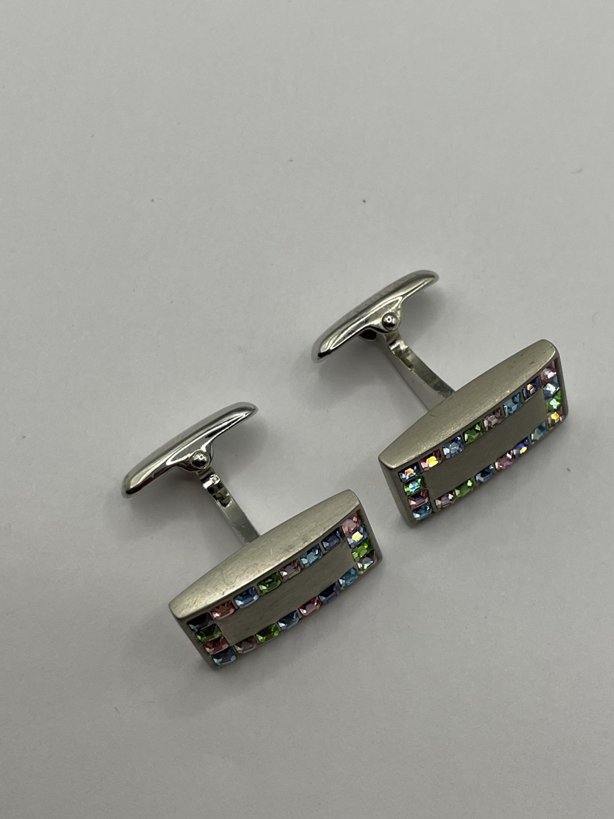 Cufflinks, Rectangular,  Tiny Pink Blue Green Gem… - image 5
